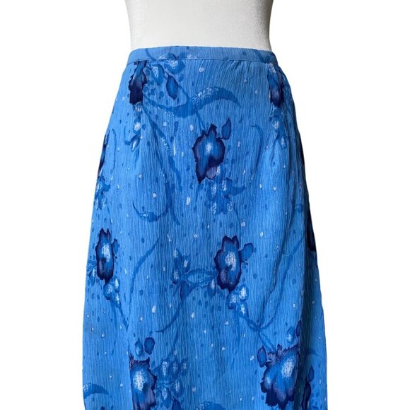 Blue Ditsy Floral 90's textured Flowy maxi skirt girly cottage boho Medium - Picture 2 of 5